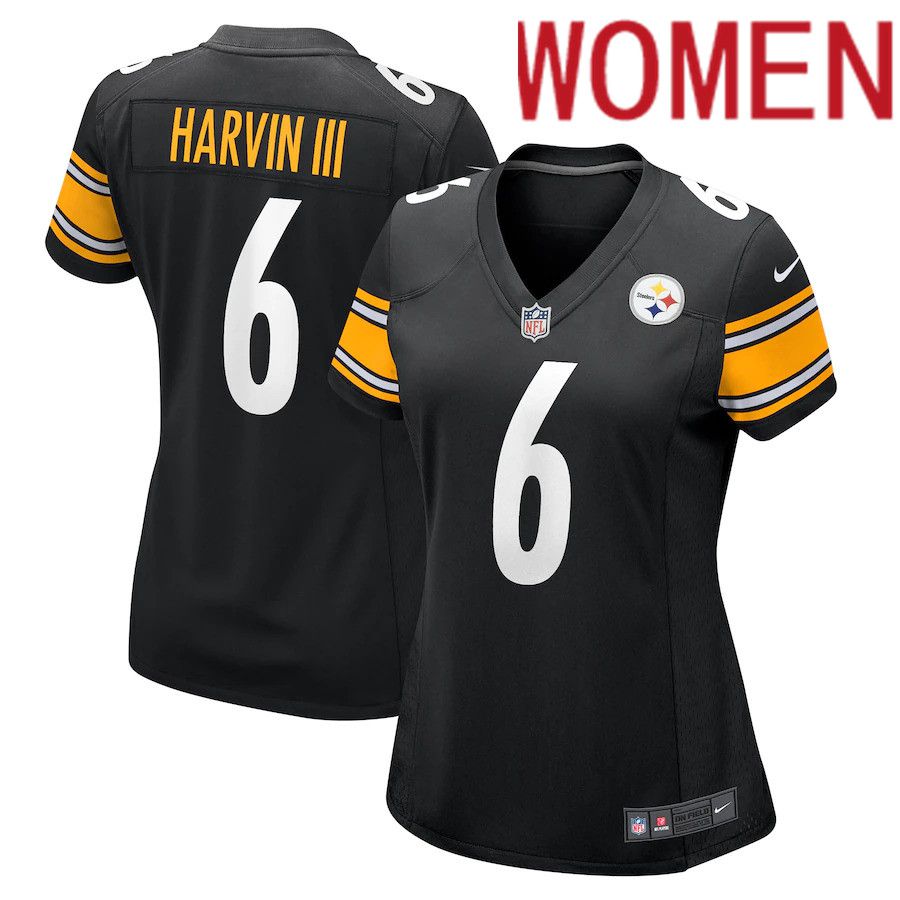 Women Pittsburgh Steelers 6 Pressley Harvin III Nike Black Game NFL Jersey